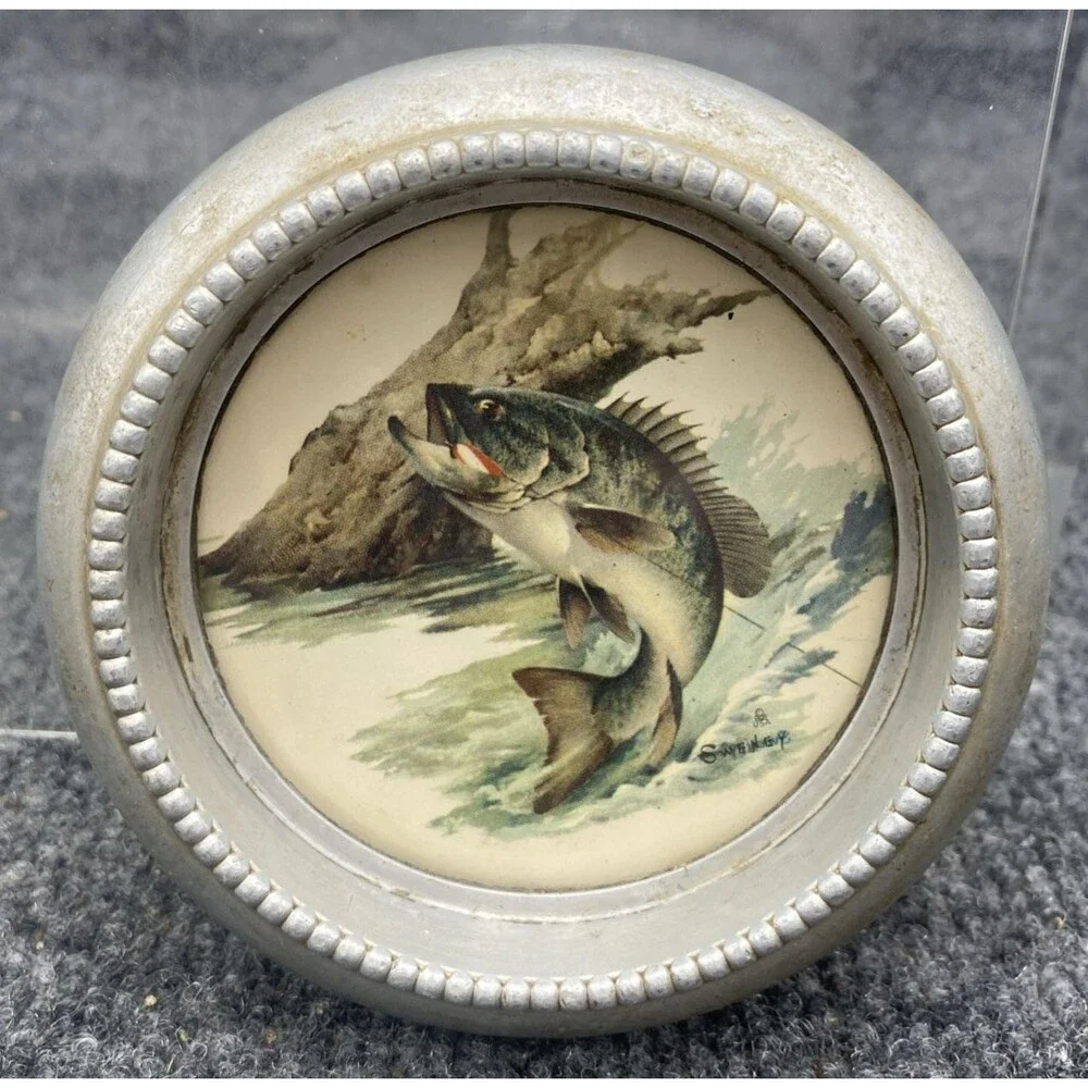 C. Smith Wildlife Coasters Set: Woodcock & Bass | Metal & Glass Vintage Art